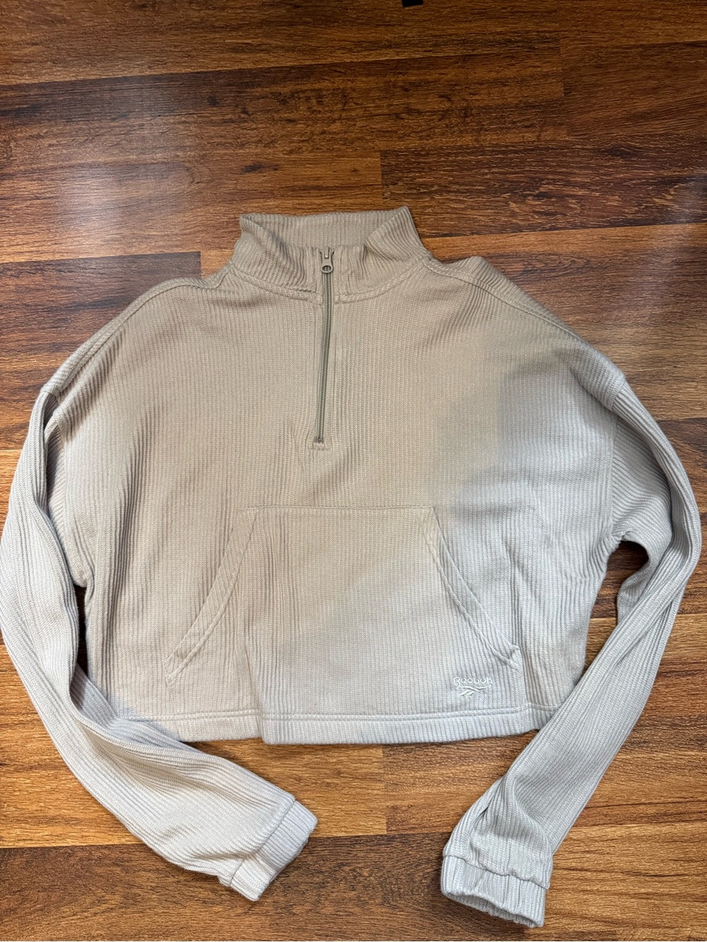 Reebok Cropped Quarter-Zip Pullover in Light Taupe